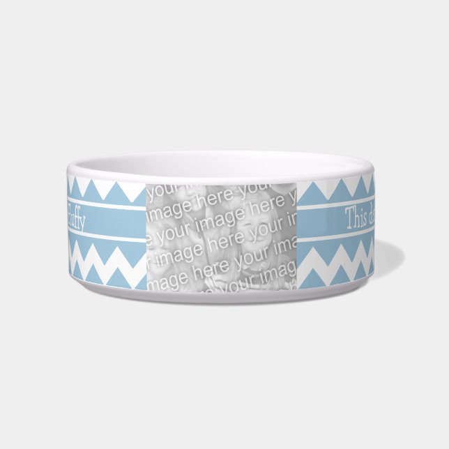 Écuelle Personnalisable Pet Bowl Photo Blue/White Chevrons (Devant)