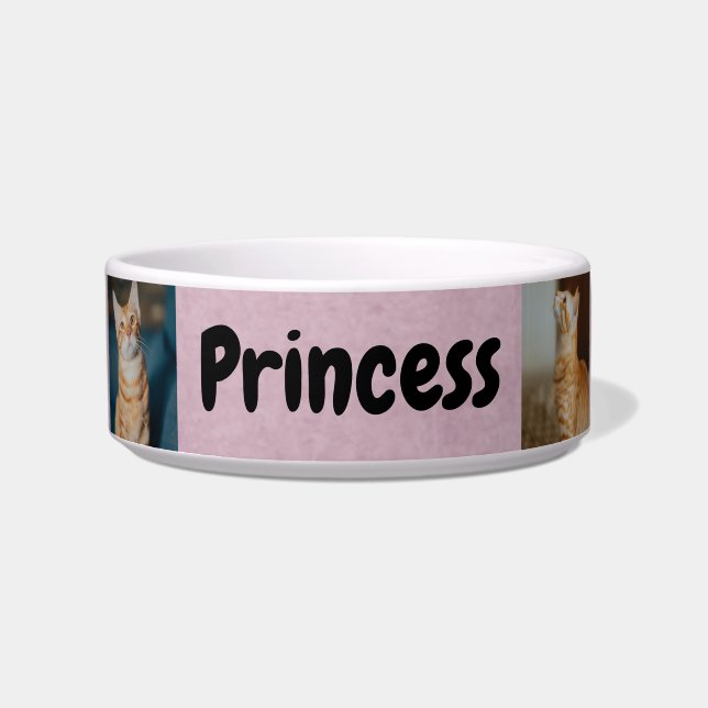 Écuelle Personnalisé avec nom et photos | Pink Cat Bowl (Devant)