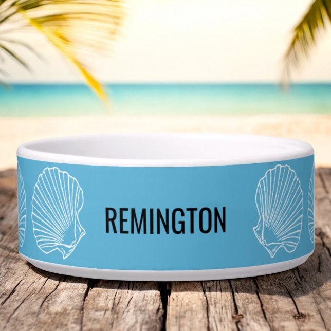 Écuelle Personnalisé Nom de l'animal Seashing de plage Tur (custom pet bowl front)