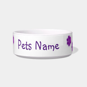 Écuelle Personnaliser Nom Purple Paws Ceramic Pet Bowl