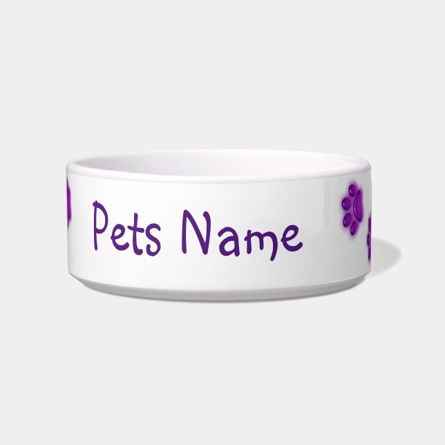 Écuelle Personnaliser Nom Purple Paws Ceramic Pet Bowl (Devant)