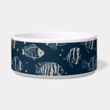 Pet Bowl avec mignon poisson croquis sur Bleu fonc