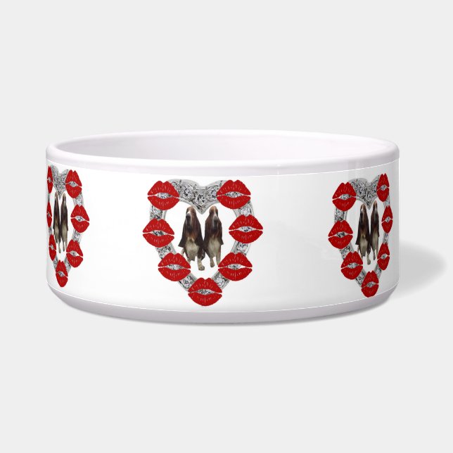 Écuelle Pet Bowl Basset Hounds Diamond Avec Baisers (Gauche)