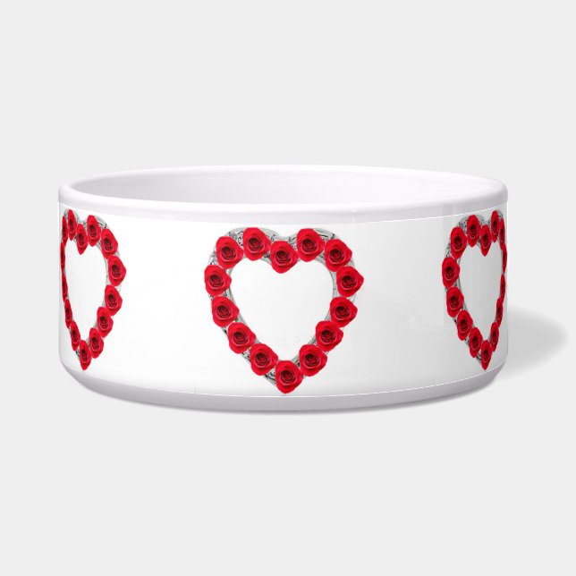 Écuelle Pet Bowl Red Heart Roses (Devant)