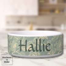 Pet Bowl - Sage Green Botanical, Personalized 