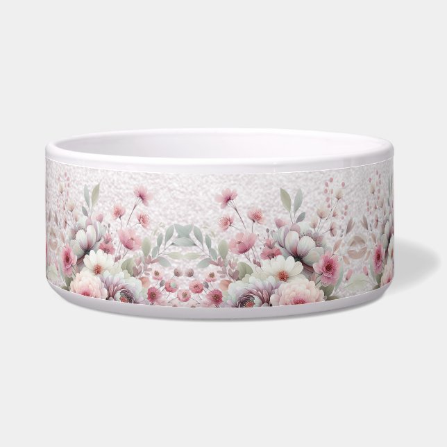 Écuelle Pink Blanc moderne céramique Floral Bowl pour anim (Gauche)