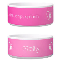 Pink 'drink drip splash' Dog Name Bowl