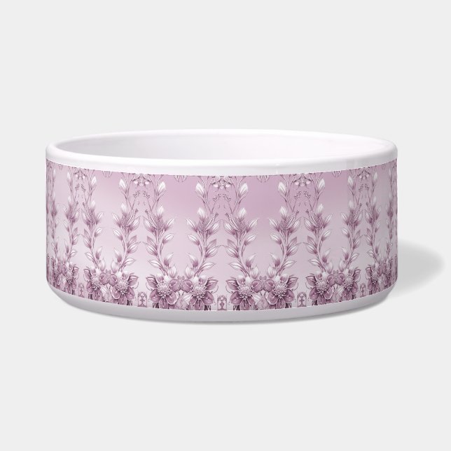 Écuelle Pink Floral Folial Céramique Pet Bowl (Devant)