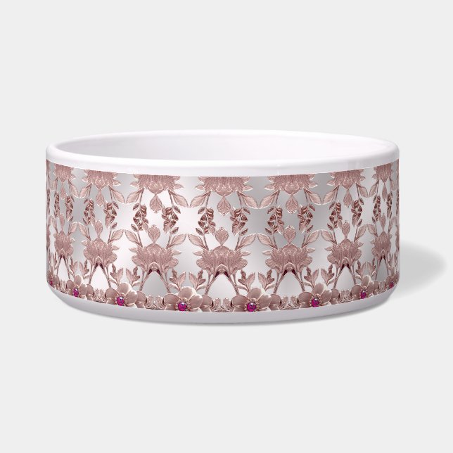 Écuelle Pink Ornate Floral Céramique Pet Bowl (Devant)