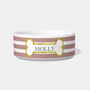 Écuelle Pink Stripes avec Gold Bone Personnalisé Pet Bowl