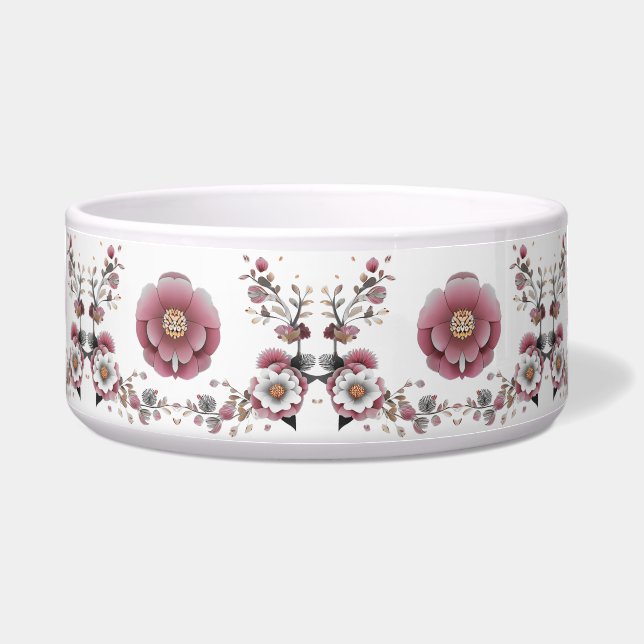 Écuelle Pink White Floral Céramique Pet Bowl (Devant)