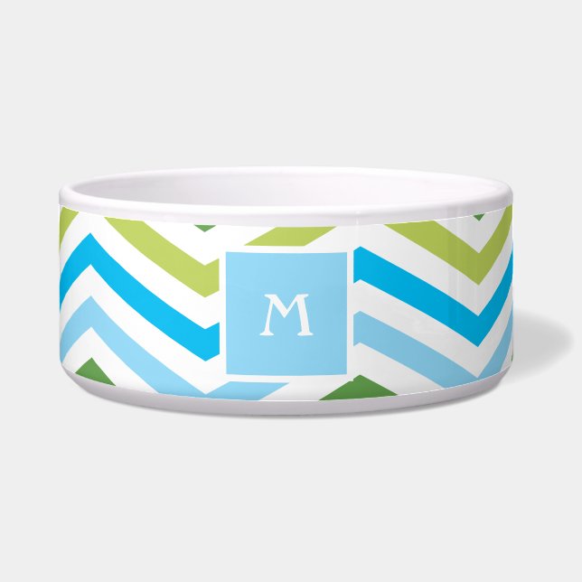Écuelle Plat bleu et vert de chien de monogramme de (Devant)