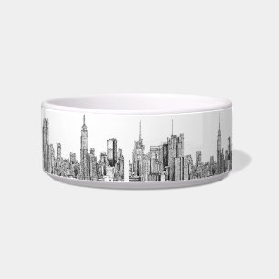 Écuelle Plat de poochie d'encre d'horizon de New York