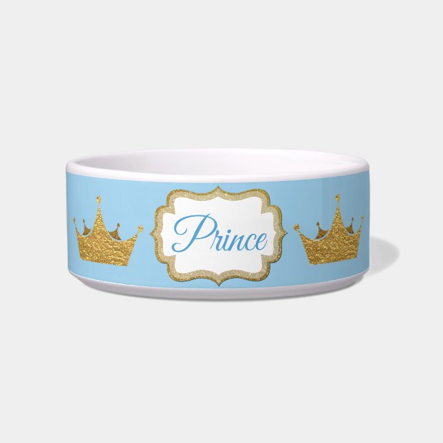 Écuelle Prince Crown Pet Dish bleu-clair et d'or (Devant)