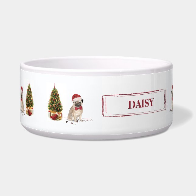 Écuelle Pug drôle de Noël avec arbre (Gauche)