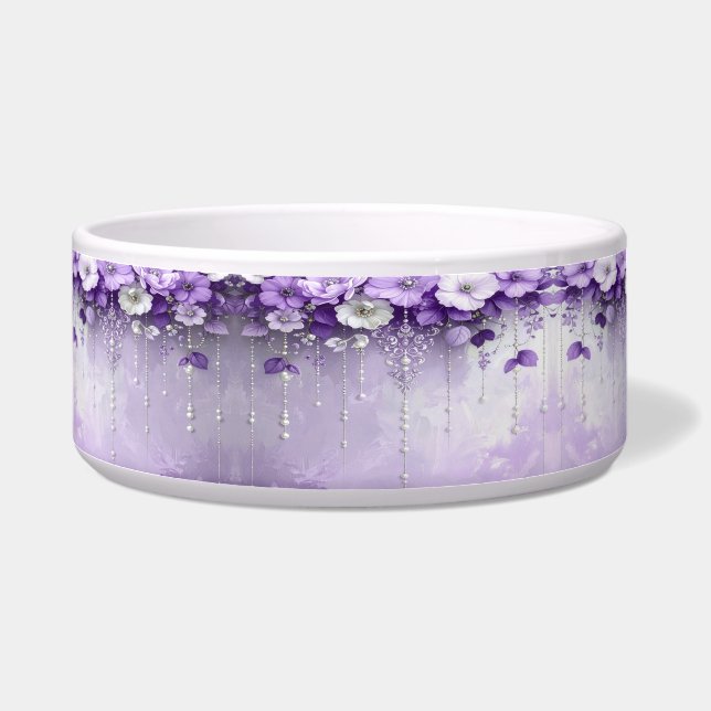 Écuelle Purple Flowers with Dangling Pearls Pet Bowl (Gauche)