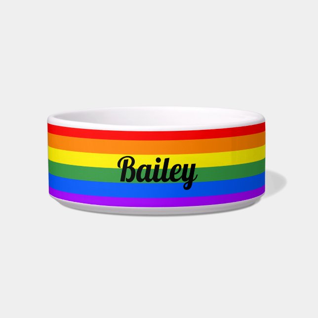Écuelle Rainbow Stripes Nom Personnalisé Chien Bowl (Devant)