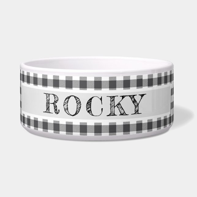 Écuelle Rayé rustique noir et blanc Buffalo plaid à carrea (Devant)