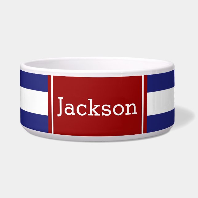 Écuelle Rayure bleue et blanche nautique classique avec le (Devant)