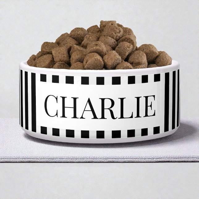 Écuelle Rayures noires et blanches modernes minimales Chie (Modern Black and White Stripes Minimal Dog Pet Bowl)