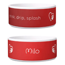 Red 'drink drip splash' Dog Name Bowl