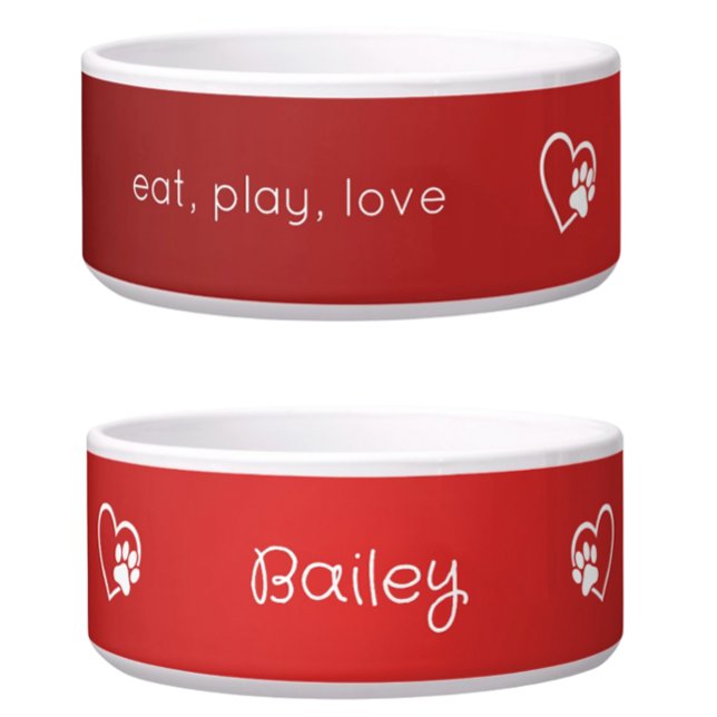 Écuelle Red 'eat, play, love' Dog Name Bowl (Créateur téléchargé)