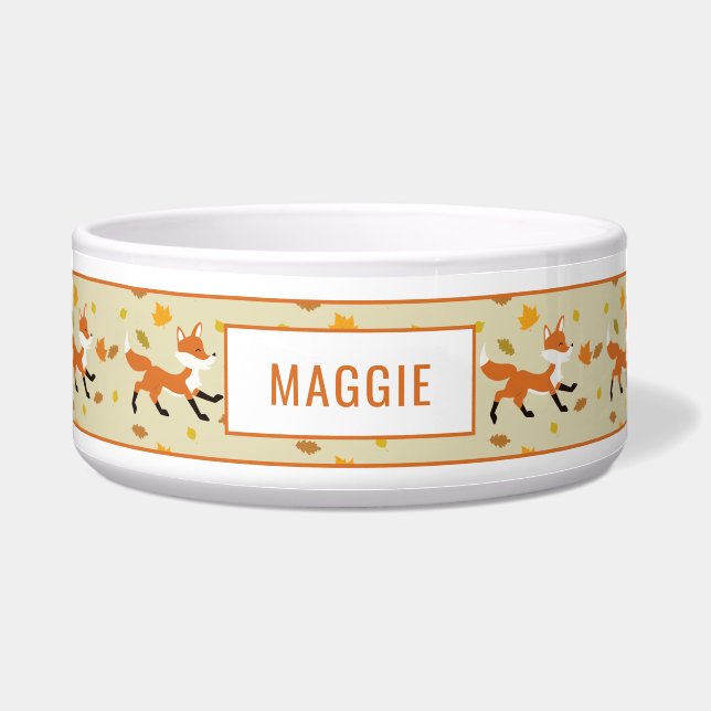 Écuelle Renard Couché Avec Feuilles D'Automne Et Nom (Devant)