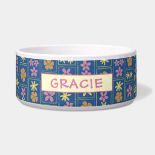 Écuelle Rétro Bleu Patchwork Floral Personnalisé Grand Chi