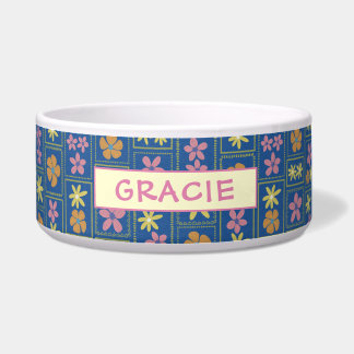 Écuelle Rétro Bleu Patchwork Floral Personnalisé Grand Chi