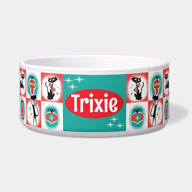 Écuelle Retro Christmas Chats Food Bowl Personnalisable (Devant)