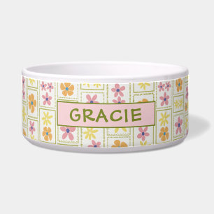 Écuelle Rétro Crème Patchwork Floral Chien Grand Taille Pe