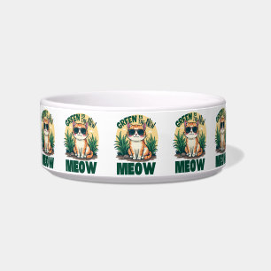 Écuelle Rétro "Green is the New Meow" Cool Chat Nature Art