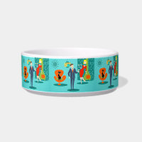 Retro Space Age Cartoon Couple Pet Bowl
