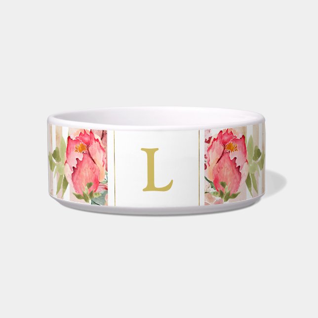 Écuelle Rose, floral, shabby chic, rayé monogrammé (Devant)