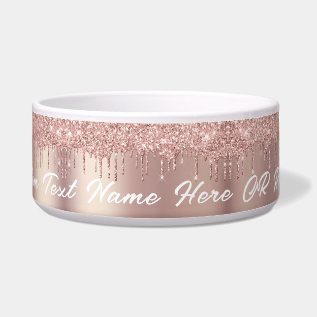 Écuelle Rose Gold Parties scintillant Pet Bowl avec nom de (Devant)