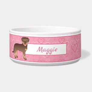 Écuelle Rottweiler rouge et fauve sur cœurs roses & nom