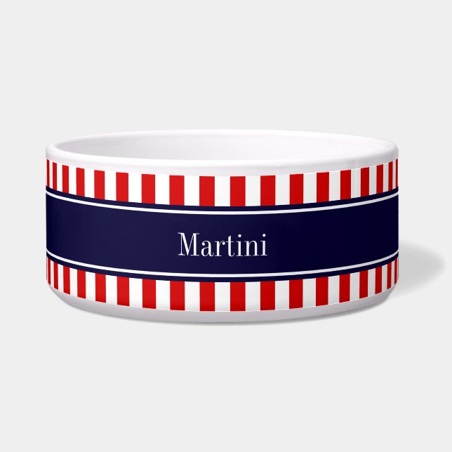 Écuelle Rouge Blanc Bleu Bleu de la marine Nom Monogramme (Devant)