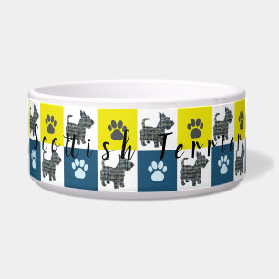 Écuelle Scottie Chien & Paw Silhouette Y&B Grid Chien Bowl