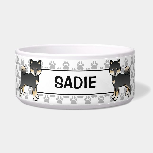 Écuelle Shiba Inu Chatte Chien Noir Et Tan Avec Le Nom Du  (Devant)