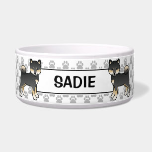 Écuelle Shiba Inu noir et feu Chien mignon avec le nom de