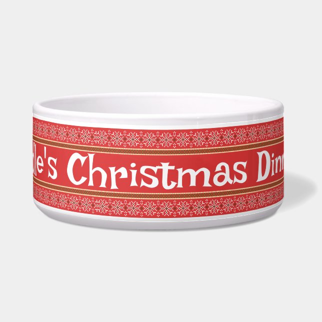 Écuelle Snowflake Red Personnalisé Chien Bowl (Devant)