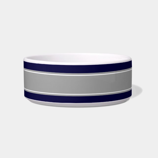 Écuelle Solid Navy Blue, Dark Gray Ribbon Nom Monogram (Droite)