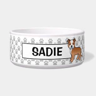 Écuelle Staffie Rouge Et Blanc Avec Nom Personnalisé