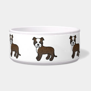 Écuelle Staffordshire Bull Terrier bringlé et blanc