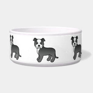 Écuelle Staffordshire Bull Terrier de dessin animé noir et