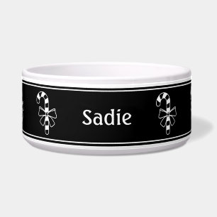 Écuelle Sucre de canne Minimaliste Blanc Sur Noir Avec Nom