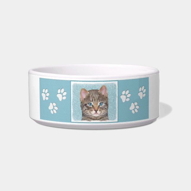 Écuelle Tabby Gris Peinture Chat - Cute Original Art Chat (Droite)