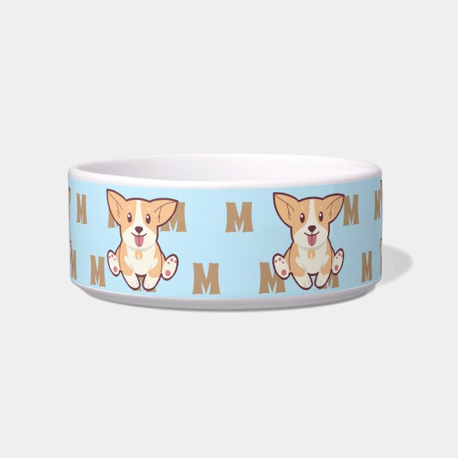 Écuelle Tasse bleue à motif monogramme Corgi mignon (Devant)