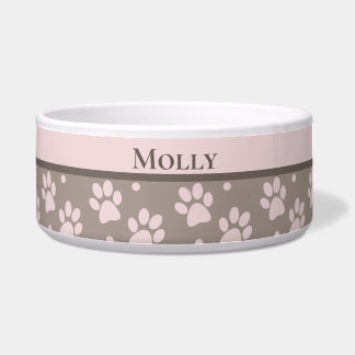 Écuelle Taupe Personnalisable & Empreinte de Patte Rose Pe