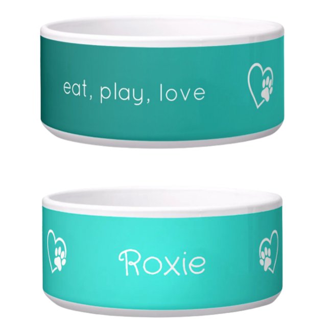 Écuelle Teal 'eat, play, love' Dog Name Bowl (Créateur téléchargé)
